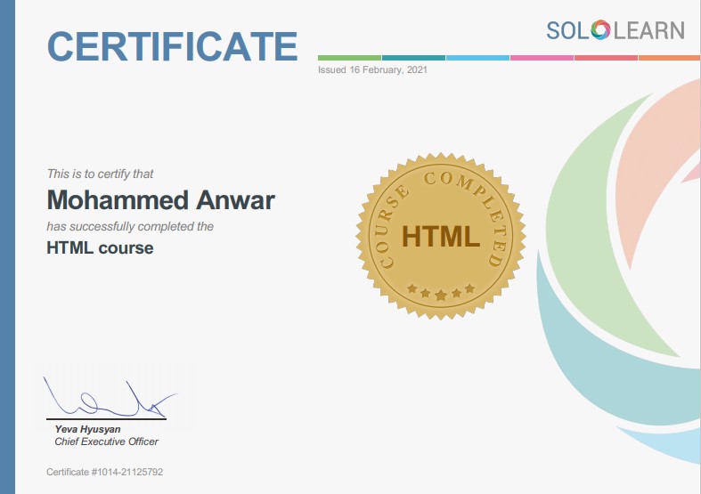 HTML cetificate